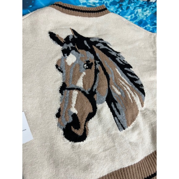 ❄️Nikka K Oatmeal Horse Graphic Cardigan Sweater JSW6363 Womens Large NEW - Picture 13 of 14